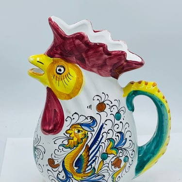 WILLIAM SONOMA ITALY Rooster Pitcher Dragon pattern 8.5