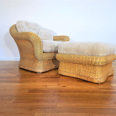 Vintage Ficks Reed Bamboo Rattan Chair with Ottoman 