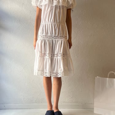 80s 'Telamex' White Tiered Prairie Dress / Small 