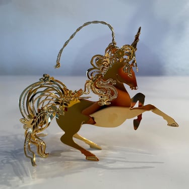 Vintage Danbury Mint Christmas Ornament Unicorn | 1994 Gold Plated Unicorn Ornament 