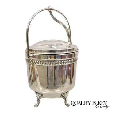 Vtg English Sheffield Silver Plated Reticulated Hinged Handle Lidded Ice Bucket