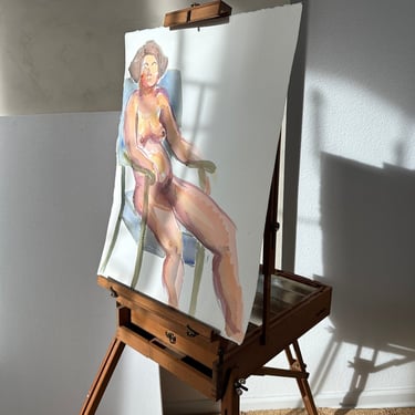 Vintage Original Painting Subject Colorful Confident Nude Pregnant Woman 