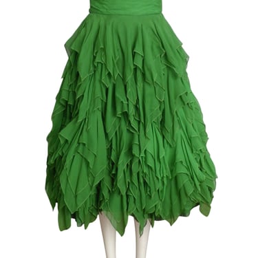 1960s Green Tiered Chiffon Skirt, Size 4