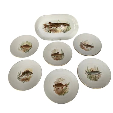 Vintage French Fish Plates and Platter Set-13 pieces 