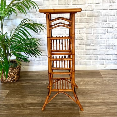 Vintage Bamboo Table | Rattan Stand | Bamboo Wine Rack | Vintage Plant Stand | Bamboo Accent Table 