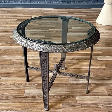 Art Deco Patinated Steel & Glass Side Table, c.1940’s 