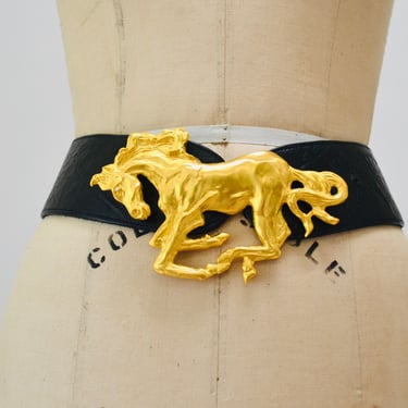 90s Vintage Katherine Baumann Beverly Hills Gold Horse Pony Belt Buckle Silver Pony Rodeo Cowgirl Cowboy Belt Buckle Large Horse Wedding 
