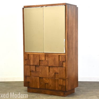 Brutalist Oak Armoire Dresser by Lane 