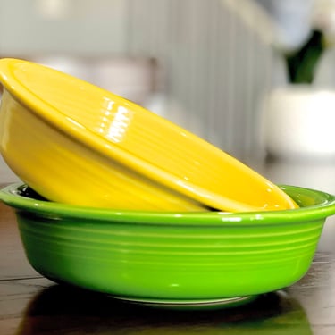 VINTAGE: 2pcs - Genuine Fiesta Ware HLC Soup Cereal Bowls - Yellow and Green Fiesta Bowls - SKU 00035185 