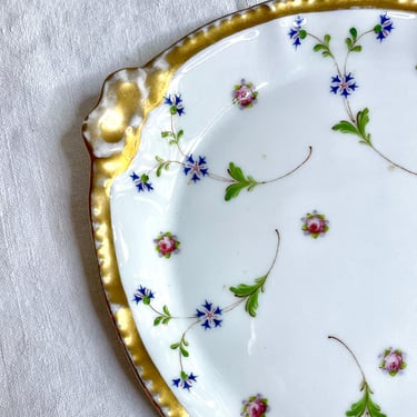 Oval, Hand Painted Limoges Porcelain Tray, Cornflowers n Rosebuds, Vintage Antique, Gilt Gold, 1891 to 1932, Vanity Tray, France, Home Decor 