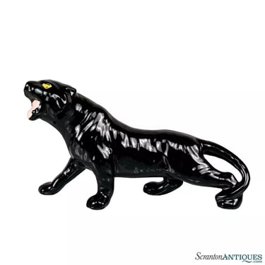 Mid-Century Modern Porcelain Black Panther Sculpture - 11"