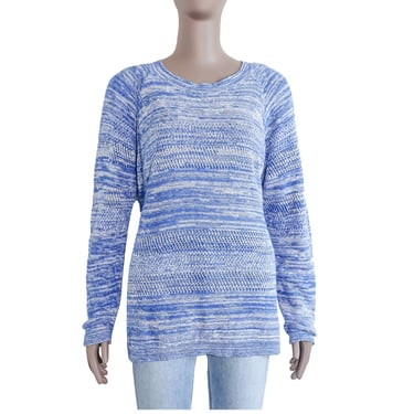 Blue White Knitted Pullover Sweater Cozy Knit Spring Layering Coastal Beach Top Scoop Neck Long Sleeve Nautical Striped Beach Cover Up Top 