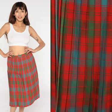 Plaid Midi Skirt 60s Pleated Wool Skirt Retro School Girl Shop Exile Tucson AZ