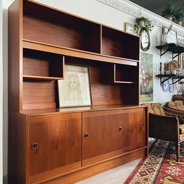 Danish Teak Credenza with Top Shelving Hutch 