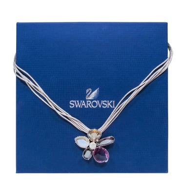 Swarovski - Grey Vintage Layered Necklace w/ Crystal Pave Flower Pendant
