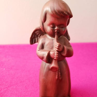 Antique ceramic Bisque Angel playing Clarinet figurine Vintage Christmas decorations Choir Figurines 