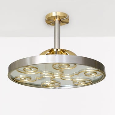 Lars Holmstrom 1930's steel and brass fixture (round) for Arvika Studio, Sweden. (B)