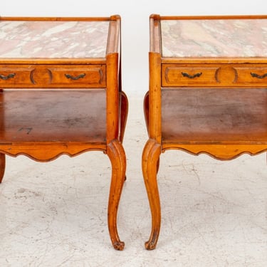 Louis XV Style Marble Topped Oak Lamp Tables, Pair