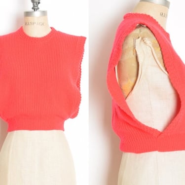 vintage 80s top red sweater vest shirt jumper crop top open sides knit S 