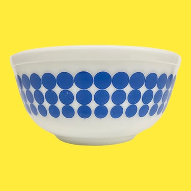 Vintage Pyrex Bowl 1960s Retro Size 2.5 Quart + Mid Century Modern + Blue Dots + White Ceramic + 403 + MCM Kitchen + Serving + Storage 