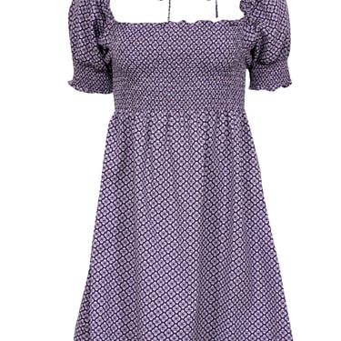 Hill House - Purple & Lilac Floral Jacquard Babydoll Dress Sz XS
