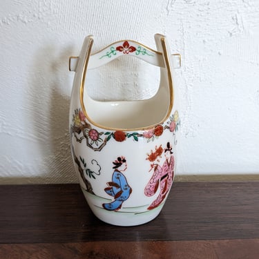 Kutani Kosen Japanese Glazed Porcelain Water Bucket Two Geishas 