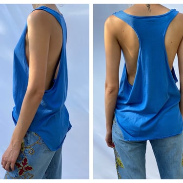 Vintage Racerback Tank Top / Open Sides Roomy Tank Top / 80's Oversized Long High Low Tank Top T Shirt / Sleeveless Tshirt 