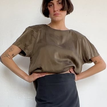 Khaki Silk Quilt Shoulder Top (M)