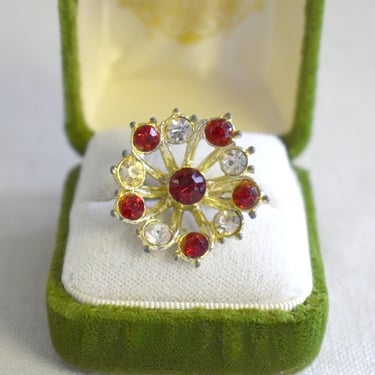 1960s Red and Clear Rhinestone Brooch 