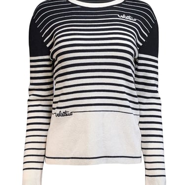 Valentino - Black & Cream Striped Wool & Cashmere Blend Sweater Sz XL