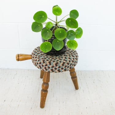 Japanese Milk Stool with Woven Rug Cover 