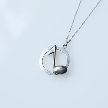 Vintage Sterling Silver Musical Note Charm Necklace 