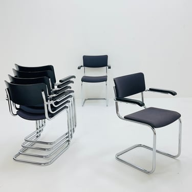 Set of 6 Mid century Bauhaus design armchairs designed by mart stam for Thonet 1980s Germany 