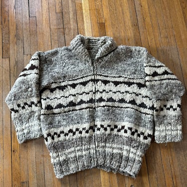 Cowichan sweater vintage made in Canada hand knit handmade chunky heavy cardigan Nordic fair isle 