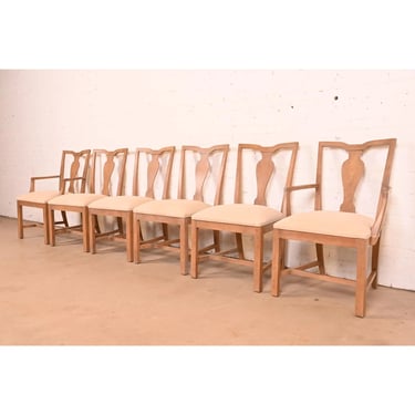 Ethan Allen Modern Chippendale Carved Maple Dining Chairs, Set of Six