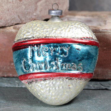 Merry Christmas Heart Glass Ornament | Vintage Glass Heart Ornament | 1940s/50s Ornament | Bixley Shop 