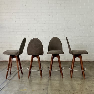 1960s walnut and suede bar stools - set of four 
