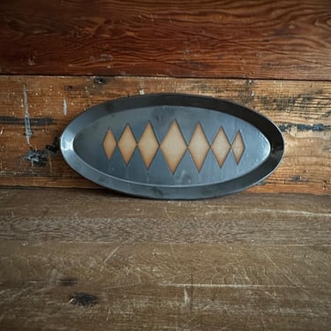 Oval Platter -  Grey and Brown with Geometrics 