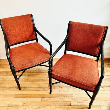 Orange and Black Regency Faux Bamboo Chairs