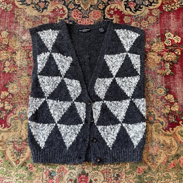 Vintage ‘80s geometric sweater vest | charcoal gray marled yarn knit, ladies M 