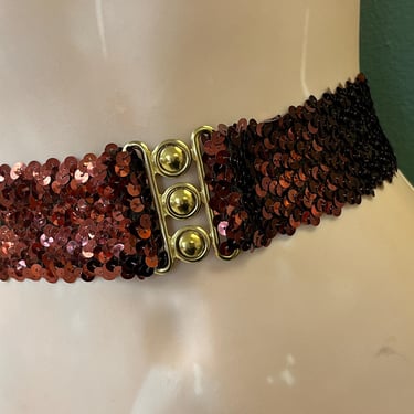 brown sequin stretch belt 1970s disco elastic waspie one size 