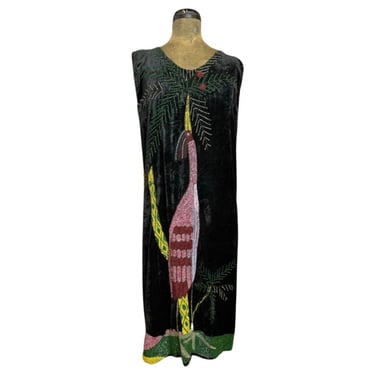 1920s Beaded Bird Silk velvet Flapper Dress 