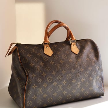 Louis Vuitton Vintage Speedy 35 Top Handle Bag Doctor Boston LV Logo Monogram Canvas + Leather 