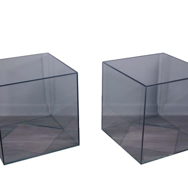 Contemporary Modern Pair of Vintage Glass Cube End Tables 