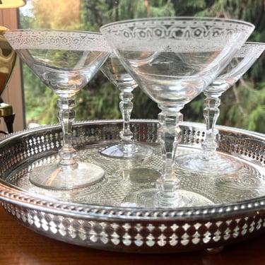 Etched Crystal Coupe Cocktail Glasses 