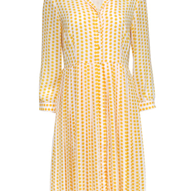 Brooks Brothers - White & Yellow Polka Dot Print Pleated Shirt Dress Sz 6