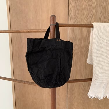 Vintage Overdye Black Canvas Bucket Bag with Single strap | Open Simple Small Market bag 