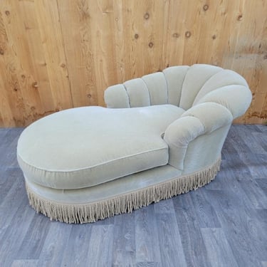 Vintage Marge Carson Style Channel Back Chaise Lounge Newly Upholstered In "Crème-Latte" Italian Mohair with Hemp Skirt