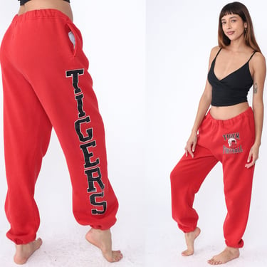Tiger Football Sweatpants 90s Red Russell Joggers Retro School Jogging Gym Pants Sports Athletic Sweats Vintage 1990s Extra Large xl 