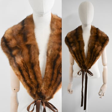 Vintage Dark Brown Fur Collar with Ribbon Ties 